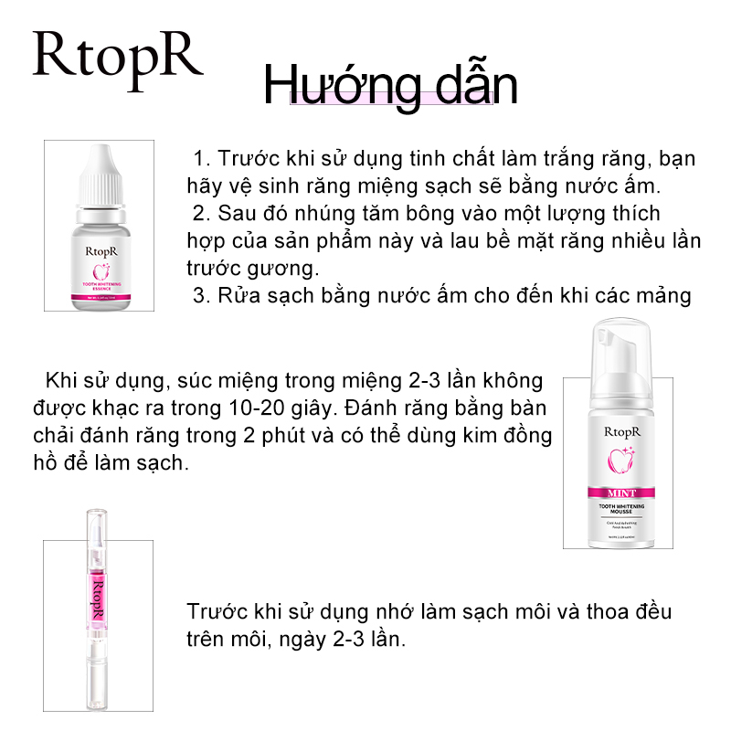 Set mỹ phẩm chăm sóc RTOPR tinh chất làm trắng răng serum dưỡng môi hoa anh đào kem dưỡng trắng răng bạc hà cao cấp