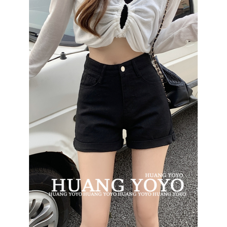 Quần Short Denim Lưng Cao Dáng Ôm Màu Trơn Thời Trang Mùa Hè Hàng Mới Dành Cho Bạn Nữ