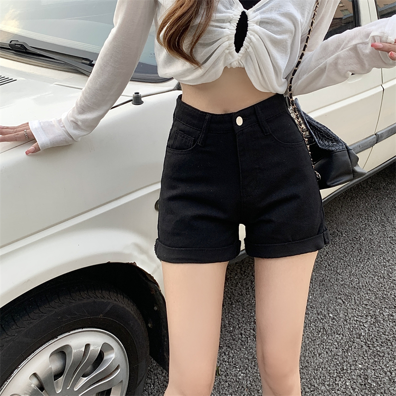 Quần Short Denim Lưng Cao Dáng Ôm Màu Trơn Thời Trang Mùa Hè Hàng Mới Dành Cho Bạn Nữ