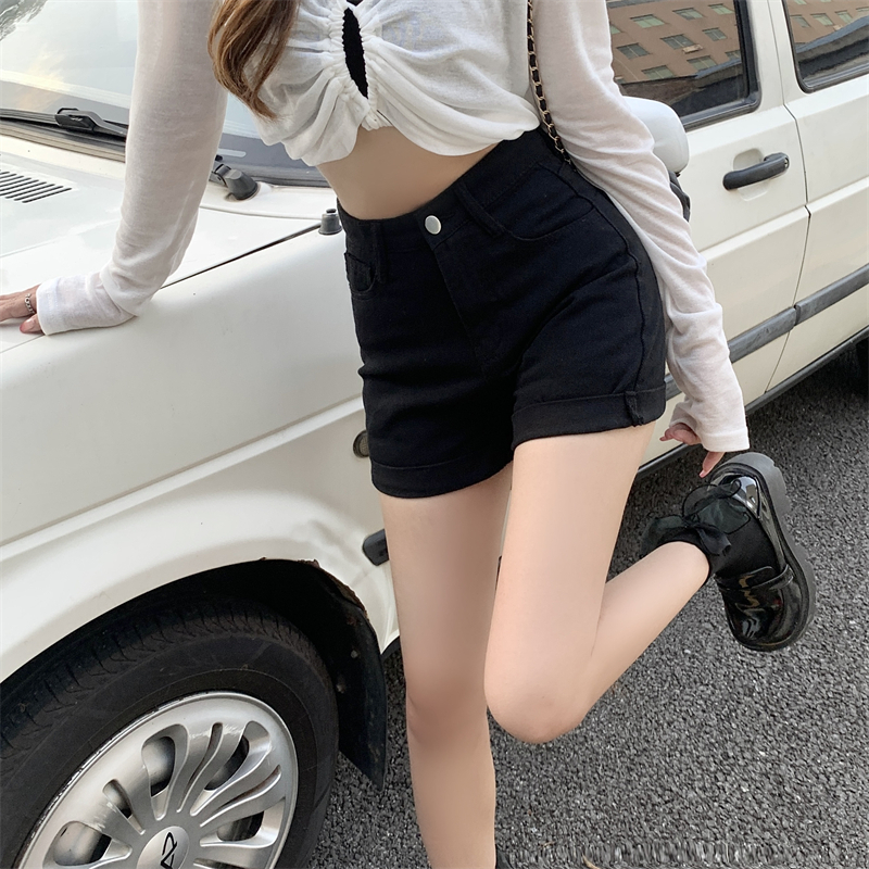 Quần Short Denim Lưng Cao Dáng Ôm Màu Trơn Thời Trang Mùa Hè Hàng Mới Dành Cho Bạn Nữ