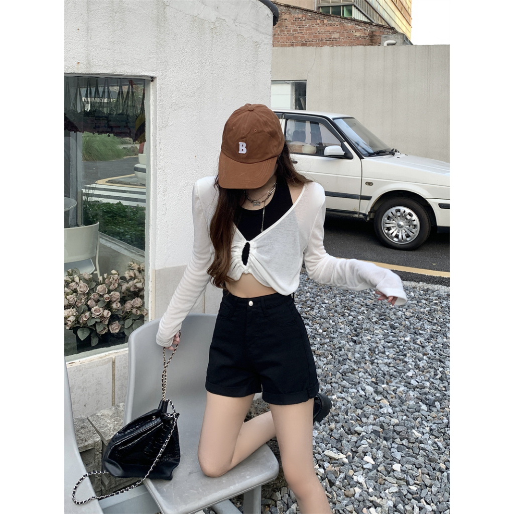 Quần Short Denim Lưng Cao Dáng Ôm Màu Trơn Thời Trang Mùa Hè Hàng Mới Dành Cho Bạn Nữ