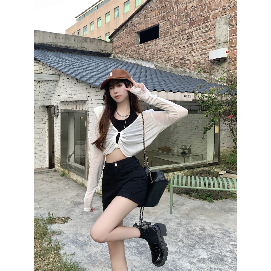 Quần Short Denim Lưng Cao Dáng Ôm Màu Trơn Thời Trang Mùa Hè Hàng Mới Dành Cho Bạn Nữ