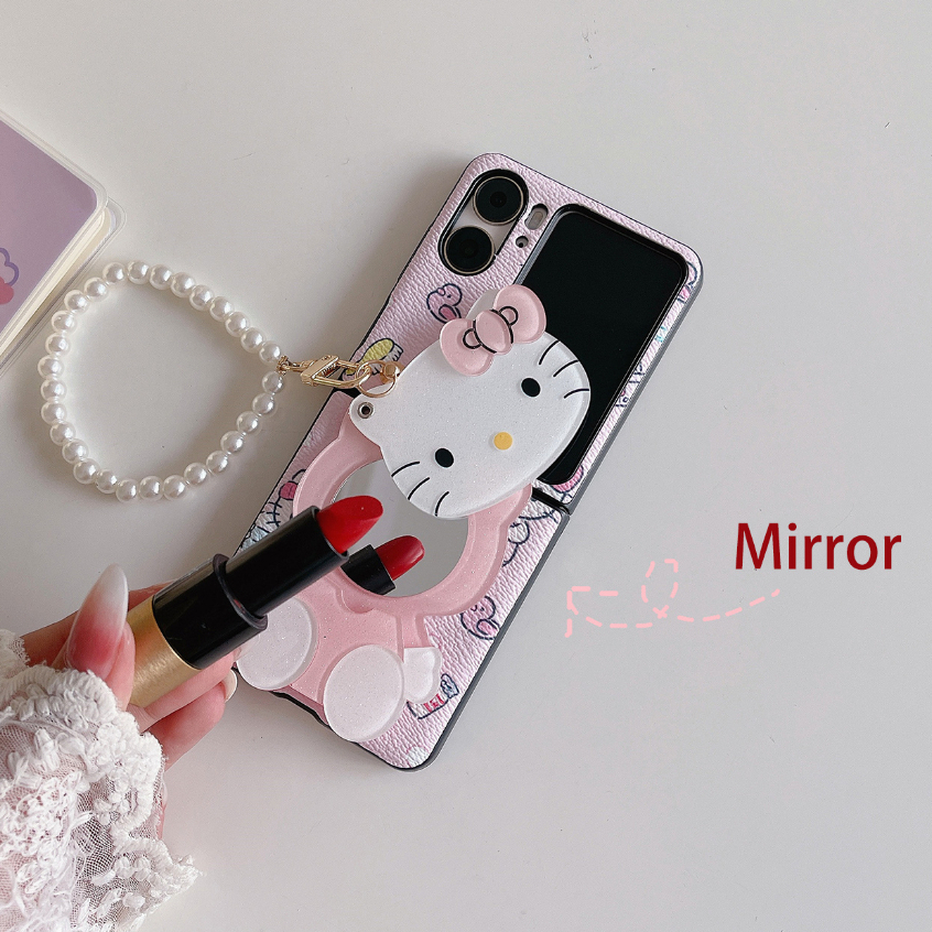 Ốp Điện Thoại Da PU Nắp Gập Kiểu Ví Gập In Hình Hello Kitty Màu Hồng Kèm Dây Đeo & Vòng Tay & Dây Đeo Cho OPPO Find N2