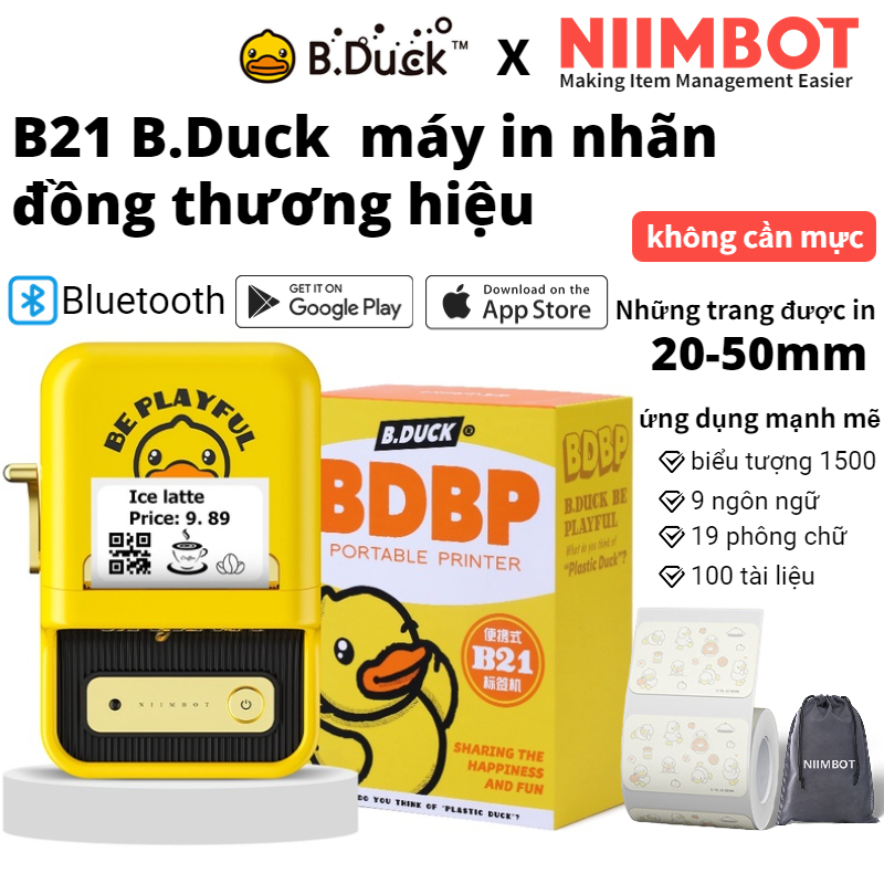 B.duck Nhãn Dán Ghi Chú Cầm Tay Mini Thông Minh Hình Vịt Vàng Nimbot B21 Kết Nối Bluetooth Có Thể Kết Nối Với Điện Thoại Di Động