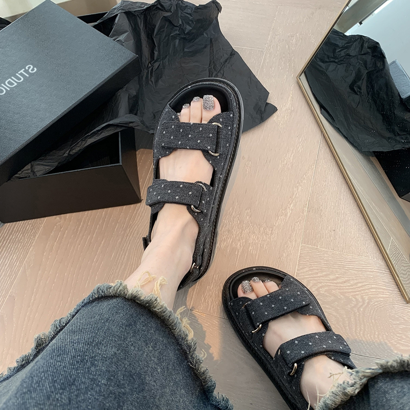 Giày Sandal Một Dây Khóa Dán Dày Hở Ngón Thời Trang Thể Thao Mùa Hè Dành Cho Bạn Nữ