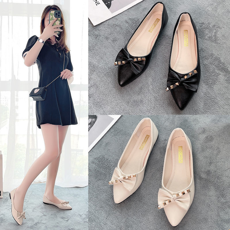 Giày Búp Bê Đế Mềm Mũi Nhọn Đính Nơ Xinh Xắn Cho Nữ