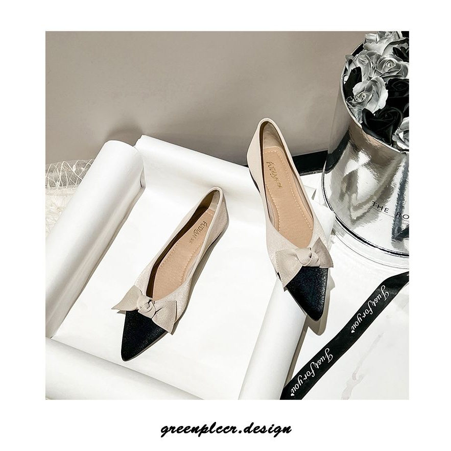 Giày Búp Bê Mũi Nhọn Đế Mềm Đính Nơ Xinh Xắn Theo Phong Cách Xuân Thu 2023 / Size 32-44