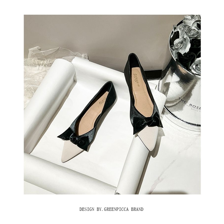 Giày Búp Bê Mũi Nhọn Đế Mềm Đính Nơ Xinh Xắn Theo Phong Cách Xuân Thu 2023 / Size 32-44