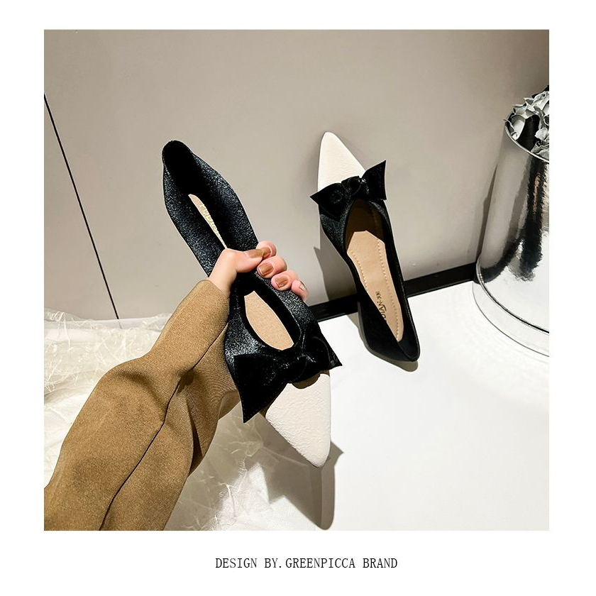 Giày Búp Bê Mũi Nhọn Đế Mềm Đính Nơ Xinh Xắn Theo Phong Cách Xuân Thu 2023 / Size 32-44