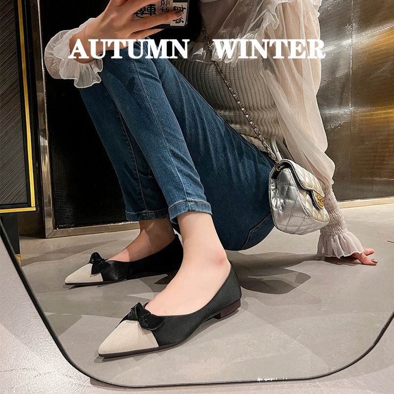 Giày Búp Bê Mũi Nhọn Đế Mềm Đính Nơ Xinh Xắn Theo Phong Cách Xuân Thu 2023 / Size 32-44