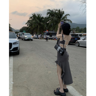 【JMWOMEN】Đầm Hai Dây Dáng Dài Xẻ Tà Thời Trang Mùa Hè Phong Cách Retro Mỹ Cho Nữ