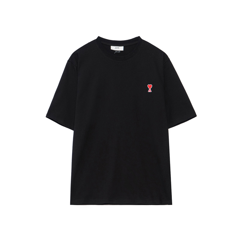 Áo Thun Cotton Ngắn Tay Thêu Họa Tiết Trái Tim Xinh Xắn 240g
