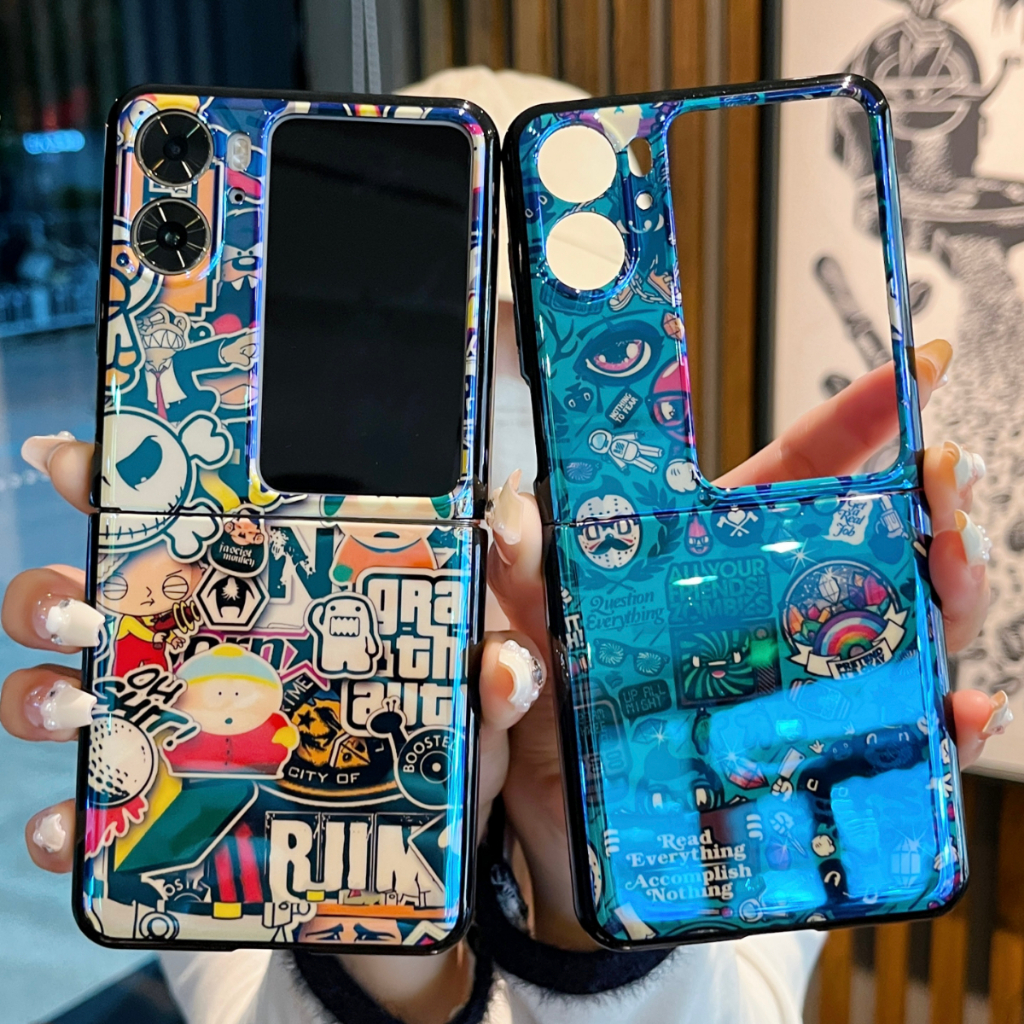 Ốp Bao Da Điện Thoại Nắp Lật Mềm Mỏng Họa Tiết Tranh Vẽ Màu blu-ray Cho OPPO FIND N2 N3 FLIP Ốp