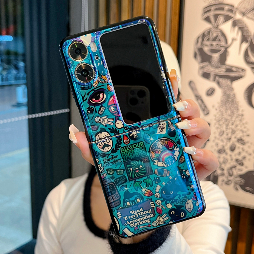 Ốp Bao Da Điện Thoại Nắp Lật Mềm Mỏng Họa Tiết Tranh Vẽ Màu blu-ray Cho OPPO FIND N2 N3 FLIP Ốp