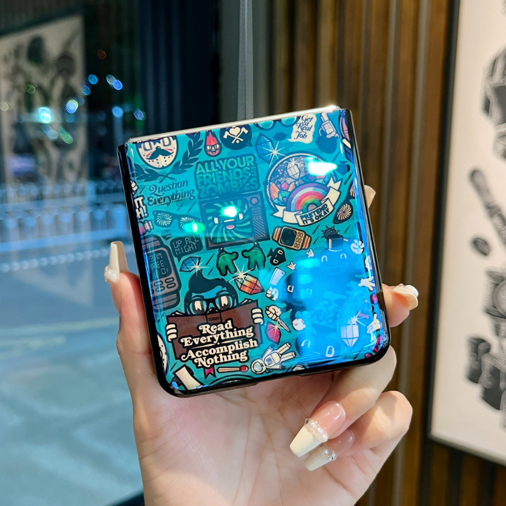 Ốp Bao Da Điện Thoại Nắp Lật Mềm Mỏng Họa Tiết Tranh Vẽ Màu blu-ray Cho OPPO FIND N2 N3 FLIP Ốp