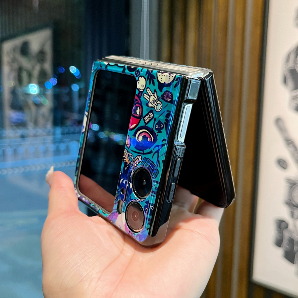 Ốp Bao Da Điện Thoại Nắp Lật Mềm Mỏng Họa Tiết Tranh Vẽ Màu blu-ray Cho OPPO FIND N2 N3 FLIP Ốp