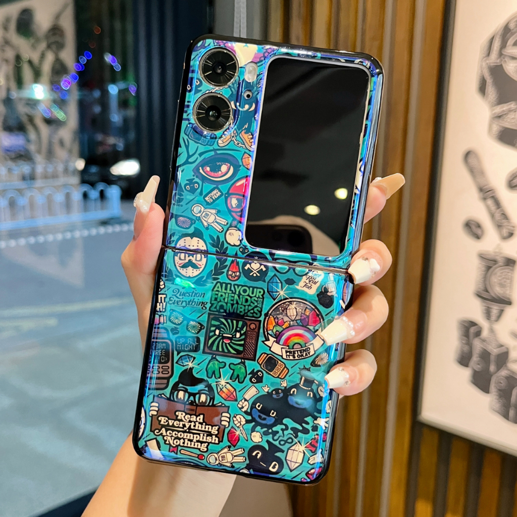 Ốp Bao Da Điện Thoại Nắp Lật Mềm Mỏng Họa Tiết Tranh Vẽ Màu blu-ray Cho OPPO FIND N2 N3 FLIP Ốp