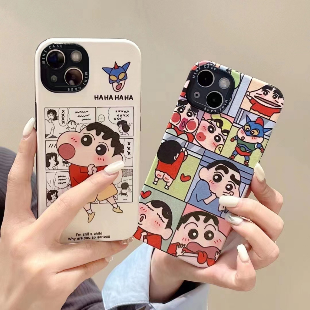 Ốp Điện Thoại Kính Cường Lực In Hình Anime Cậu Bé Bút Chì Shin-Chan Nhật Hàn Cho Iphone 14 13 12 11 Pro MAX