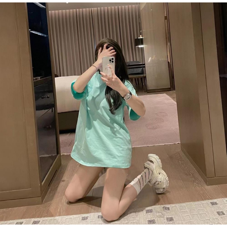 Áo Thun Ngắn Tay oversize Thêu Chữ Mới