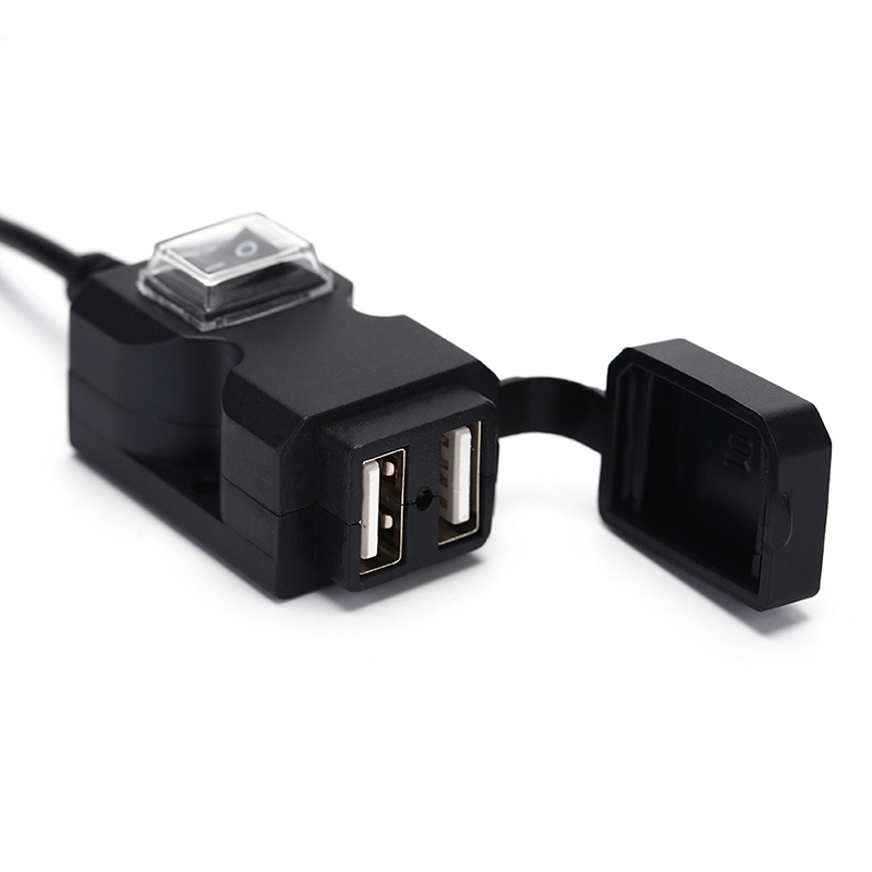 Ổ Cắm Sạc Điện USB Kép 12V Chống Nước Có Công Tắc Và Giá Gắn Tay Lái Cho Xe Máy