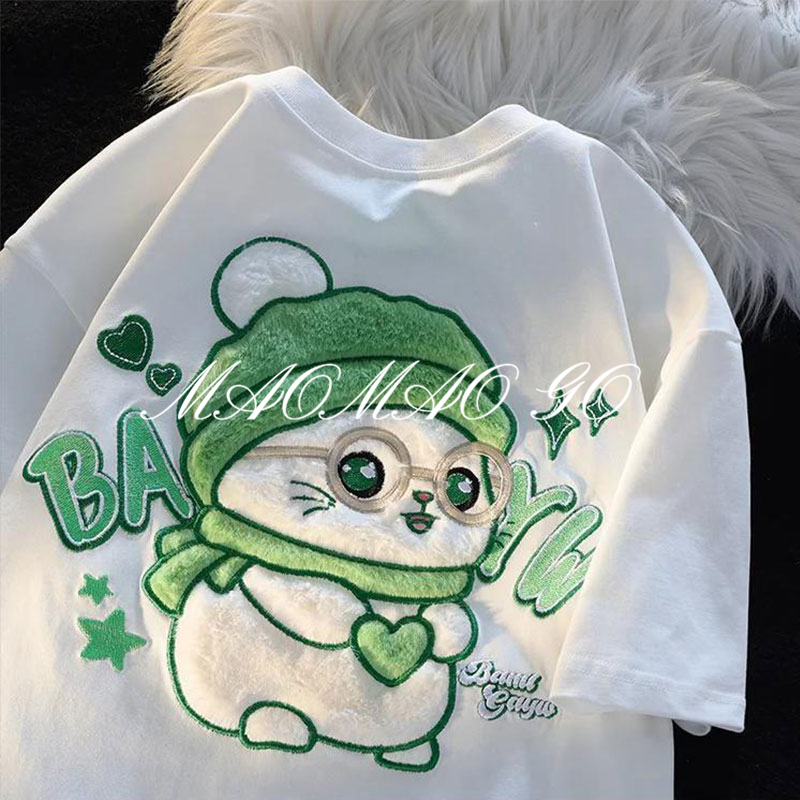 Maomao GO Áo Thun Nữ Cổ Tròn In Hình Dễ Thương Tay Ngắn Cotton