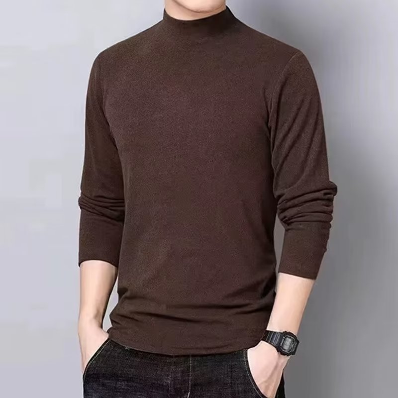 Áo Thun Tay Dài Cổ Cao Màu Trơn Thoải Mái Đơn Giản Dễ Phối Đồ Size M-5XL Thời Trang Mùa Xuân Cho Nam