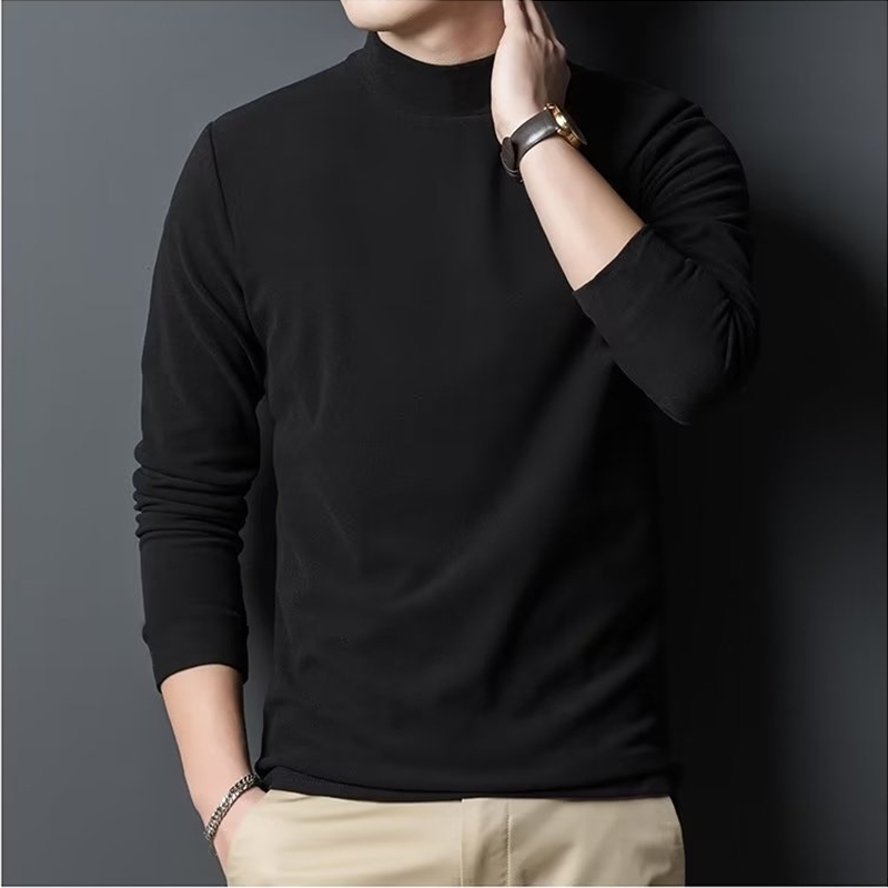 Áo Thun Tay Dài Cổ Cao Màu Trơn Thoải Mái Đơn Giản Dễ Phối Đồ Size M-5XL Thời Trang Mùa Xuân Cho Nam