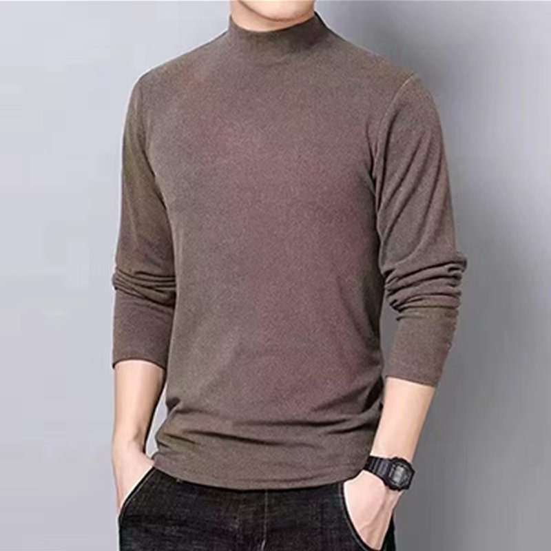 Áo Thun Tay Dài Cổ Cao Màu Trơn Thoải Mái Đơn Giản Dễ Phối Đồ Size M-5XL Thời Trang Mùa Xuân Cho Nam