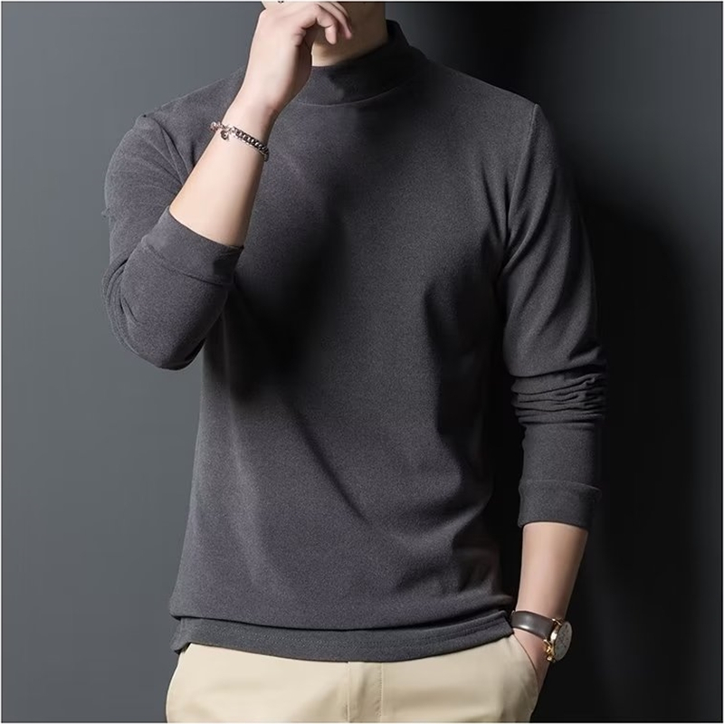 Áo Thun Tay Dài Cổ Cao Màu Trơn Thoải Mái Đơn Giản Dễ Phối Đồ Size M-5XL Thời Trang Mùa Xuân Cho Nam