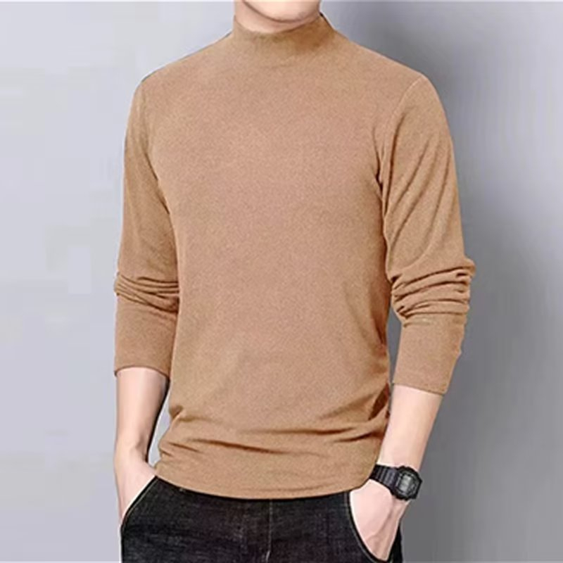 Áo Thun Tay Dài Cổ Cao Màu Trơn Thoải Mái Đơn Giản Dễ Phối Đồ Size M-5XL Thời Trang Mùa Xuân Cho Nam