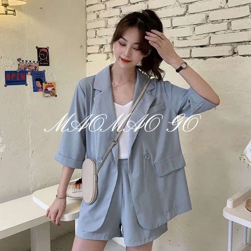 Maomao GO Bộ Áo Vest Dáng Rộng + Quần Short Thời Trang Đường Phố Cá Tính Cho Nữ