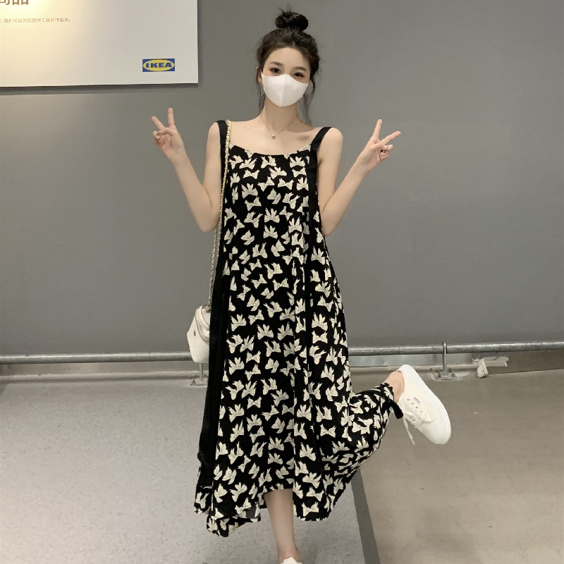 Đầm Hoa Dáng Dài + Áo Khoác Cardigan Dệt Kim Chống Nắng Thời Trang Cho Mẹ Bầu