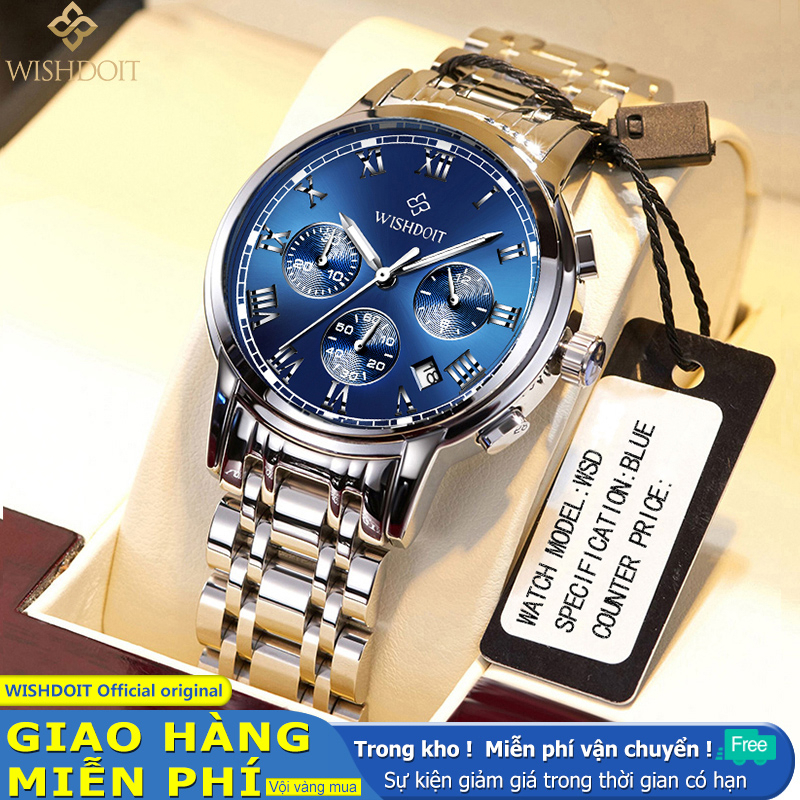 WISHDOIT Đồng Hồ Quartz Ba Mắt Đa Năng Dây Thép Không Gỉ Thời Trang Thể Thao Cho Nam Men Watch | BigBuy360 - bigbuy360.vn