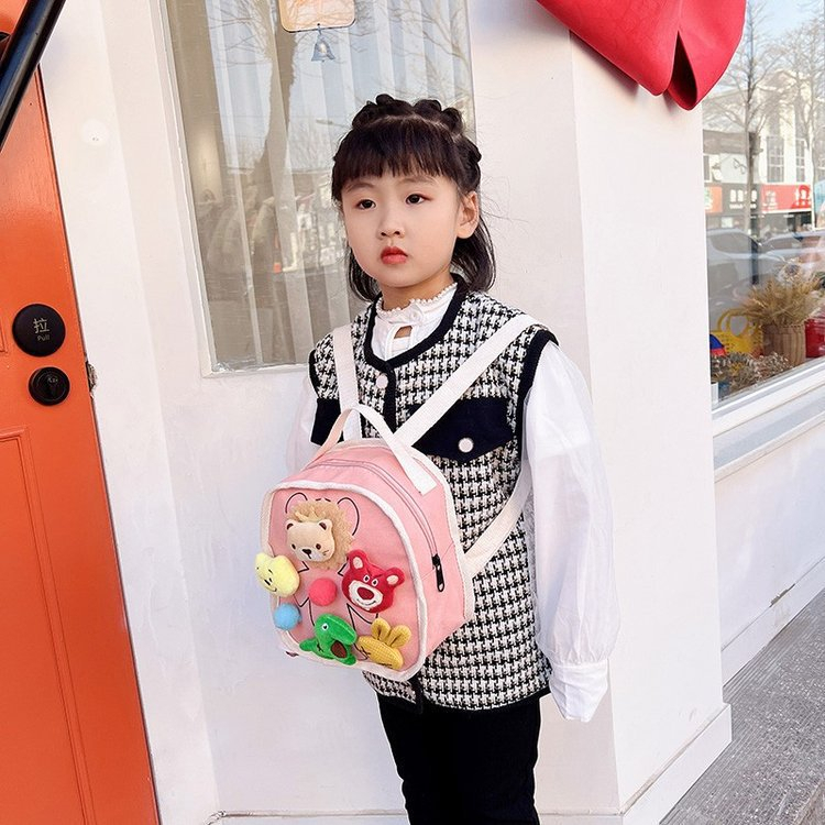 Balo Đi Học Bằng Vải Canvas Thiết Kế Hình Hoạt Hình Phong Cách Hàn Quốc Dành Cho Trẻ Nhỏ Mẫu Giáo