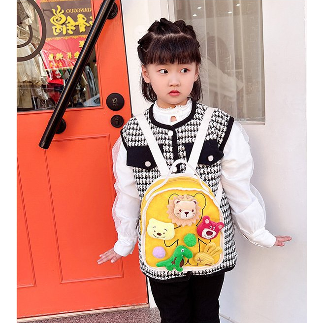 Balo Đi Học Bằng Vải Canvas Thiết Kế Hình Hoạt Hình Phong Cách Hàn Quốc Dành Cho Trẻ Nhỏ Mẫu Giáo