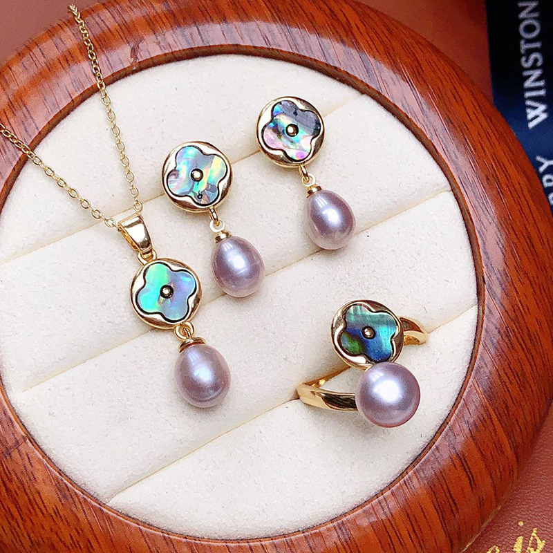 Bộ Vòng cổ Và Bông Tai Ngọc Trai Tự Nhiên Vỏ Hạt Ngọc Trai