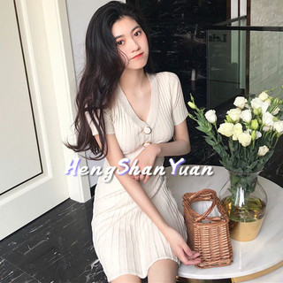 Đầm Lụa Dệt Kim Mỏng Tay Ngắn Cổ Chữ v Xếp Ly Phong Cách Hàn Quốc Thời Trang Mùa Hè Cho Nữ