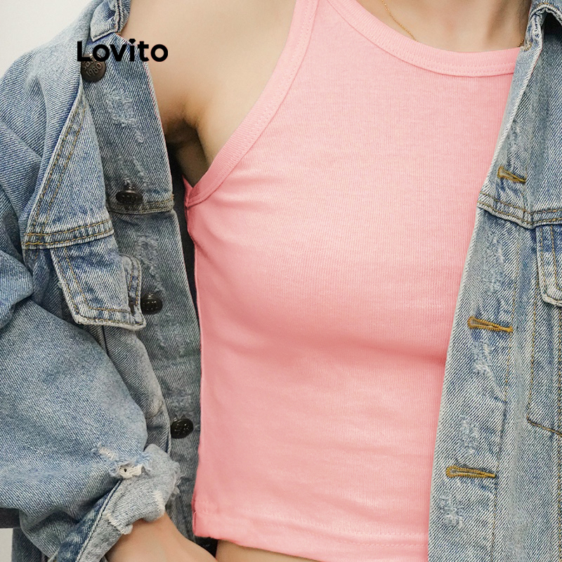 Áo Crop Top 3 chiếc Lovito Không Tay Dáng Ôm Màu Trơn L00103 (Đen/Xanh Lá/Hồng)