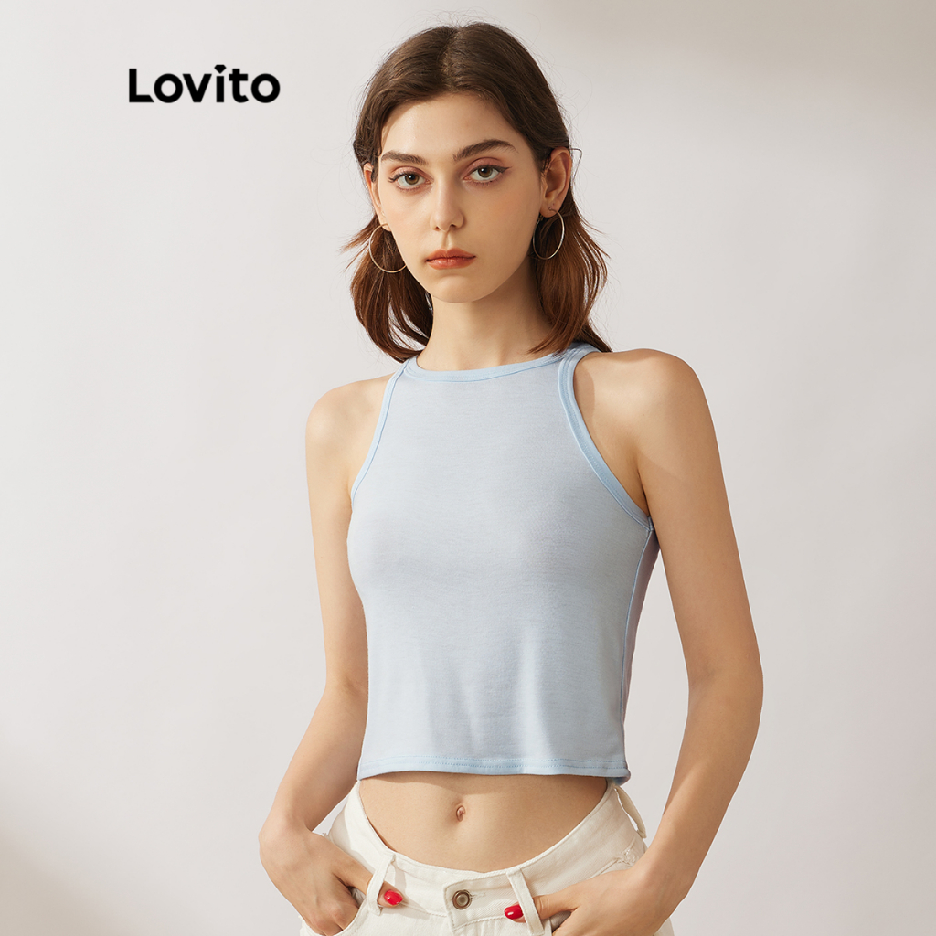 Áo Crop Top 3 chiếc Lovito Không Tay Dáng Ôm Màu Trơn L00103 (Đen/Xanh Lá/Hồng)