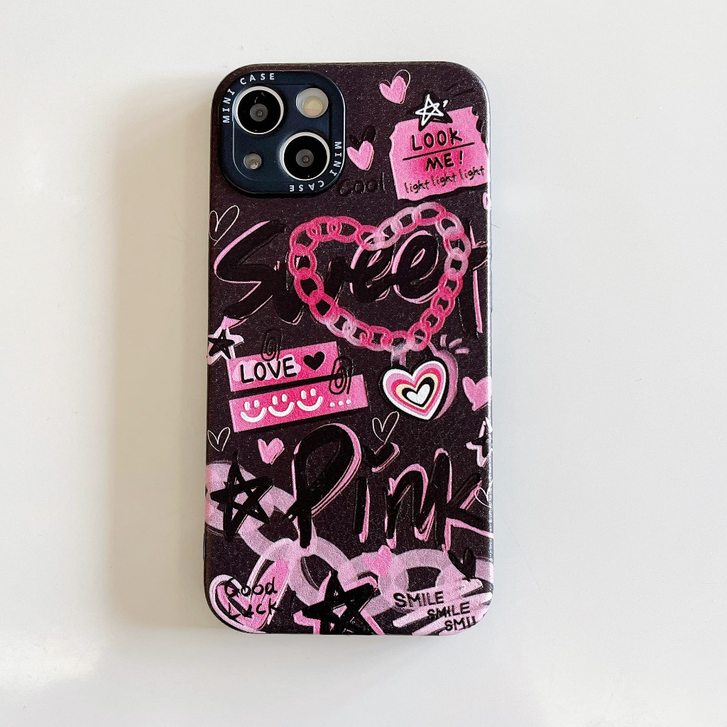 Ốp Điện Thoại Da Chống Sốc In Chữ Tiếng Anh Màu Hồng Cho iPhone 14 / 13 / 12 / 11