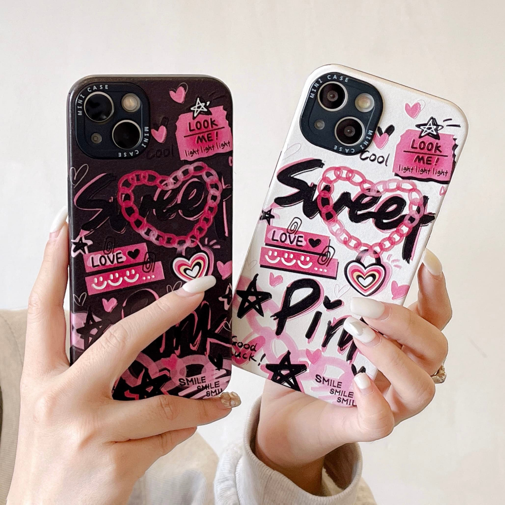 Ốp Điện Thoại Da Chống Sốc In Chữ Tiếng Anh Màu Hồng Cho iPhone 14 / 13 / 12 / 11