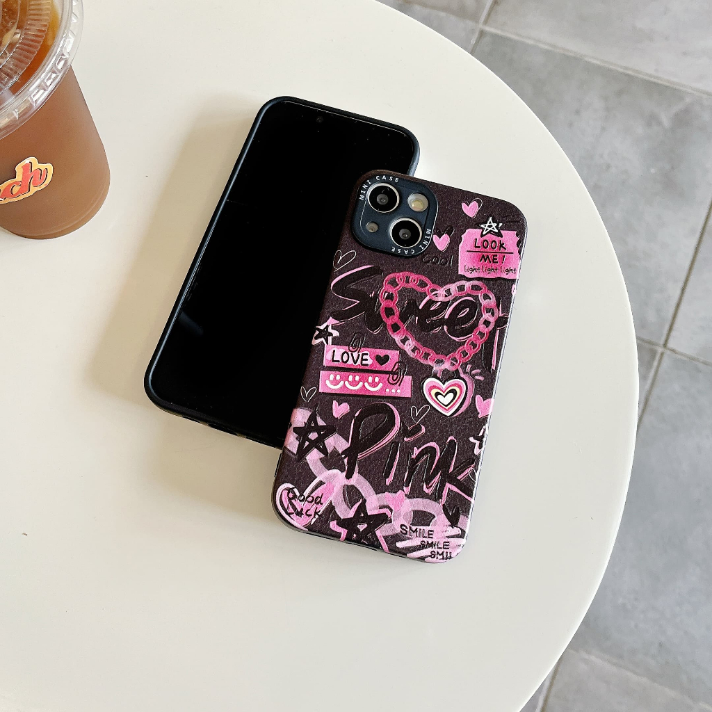 Ốp Điện Thoại Da Chống Sốc In Chữ Tiếng Anh Màu Hồng Cho iPhone 14 / 13 / 12 / 11
