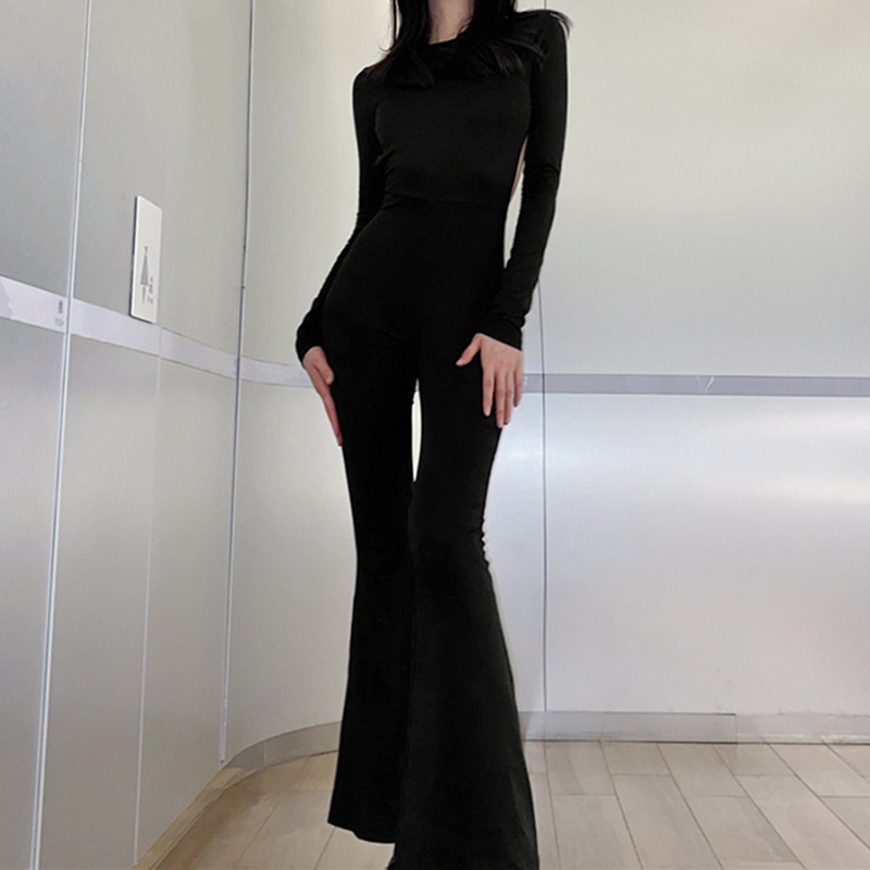 Klalien Co Giãn Nữ Áo liền quần Backless loe Xu Hướng Thu Đông Cổ Tròn Thanh Lịch Skinny Full Tay Chắc Chắn Cơ Bản Dạo Phố Quần Áo | BigBuy360 - bigbuy360.vn