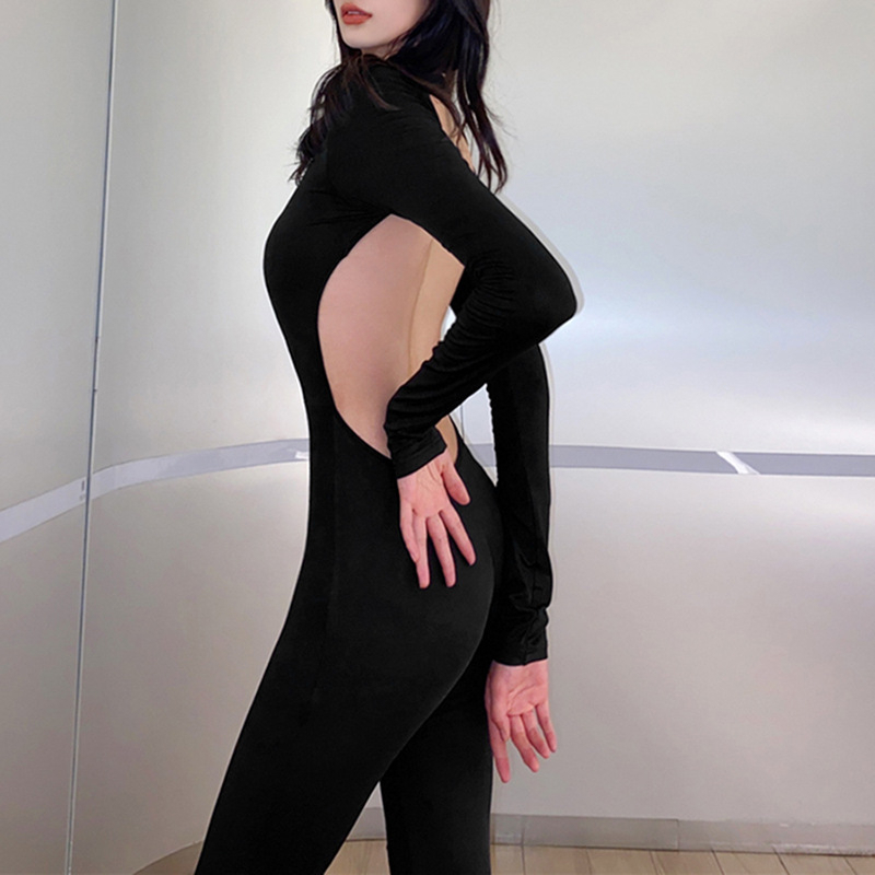 Klalien Co Giãn Nữ Áo liền quần Backless loe Xu Hướng Thu Đông Cổ Tròn Thanh Lịch Skinny Full Tay Chắc Chắn Cơ Bản Dạo Phố Quần Áo | BigBuy360 - bigbuy360.vn