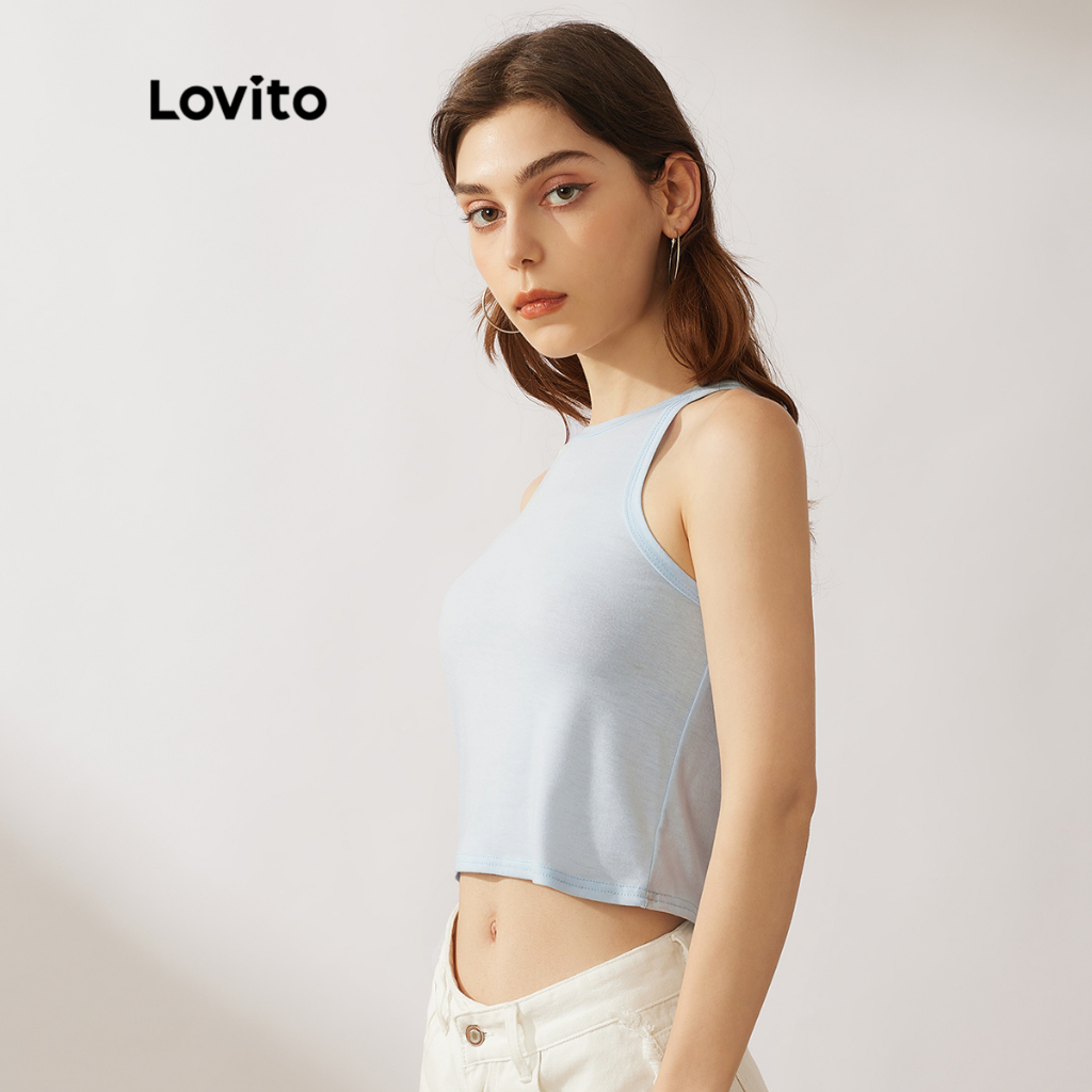 Áo Crop Top 3 chiếc Lovito Không Tay Dáng Ôm Màu Trơn L00103 (Đen/Xanh Lá/Hồng)