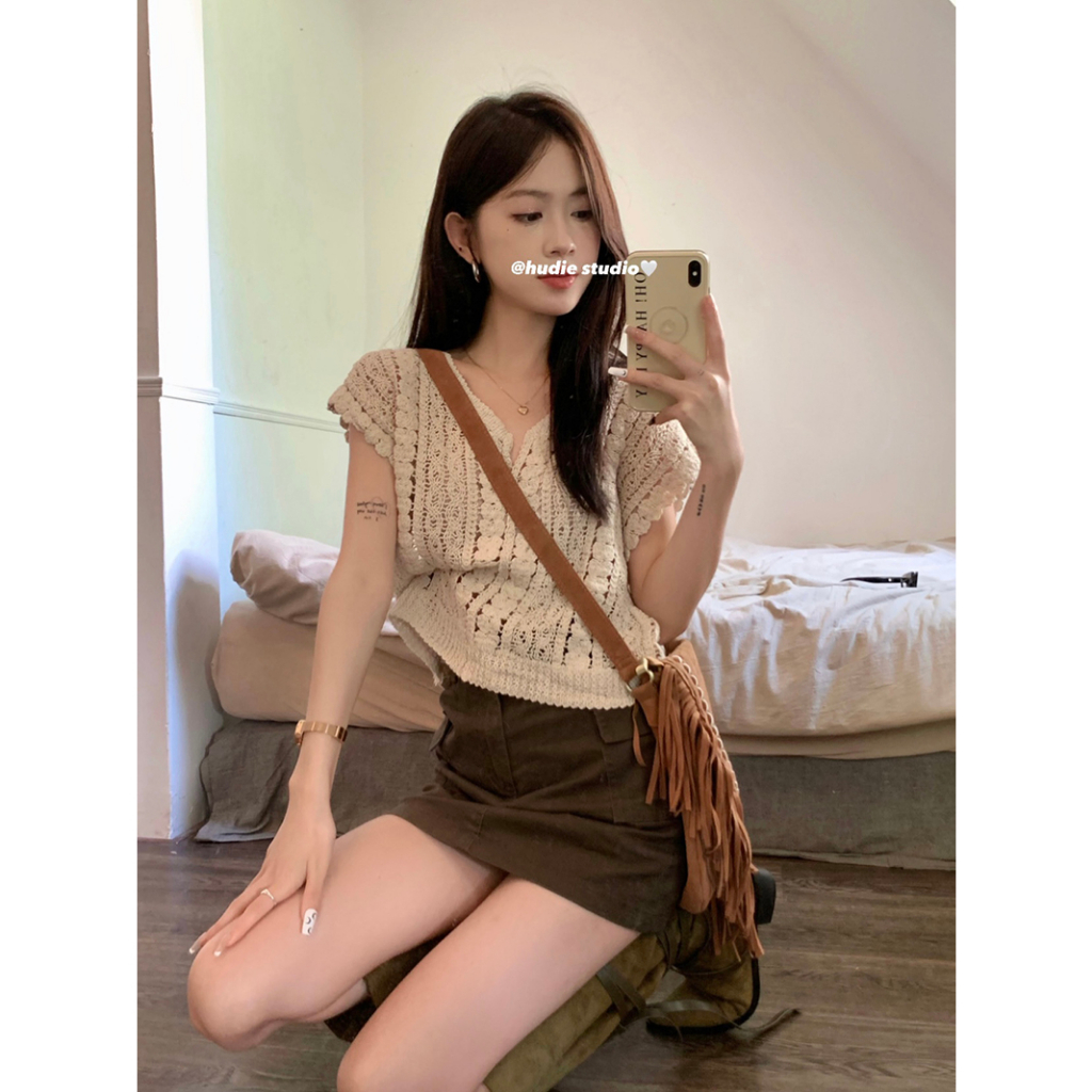 Áo Dệt Kim Cổ Chữ V Thời Trang Hàn Quốc Dành Cho Nữ