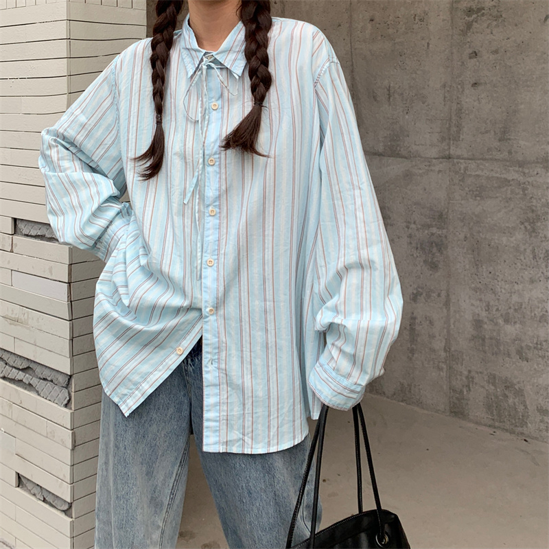 Áo sơ mi SUXI tay dài họa tiết kẻ sọc phong cách Hàn Quốc cổ điển thời trang mùa xuân dành cho nữ oversize