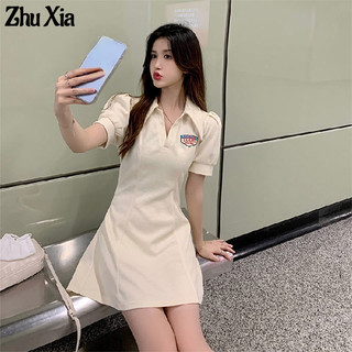 ZhuXia Đầm Chữ A Ngắn Tay Cổ polo In Chữ Thời Trang Mùa Hè Mới Cho Nữ