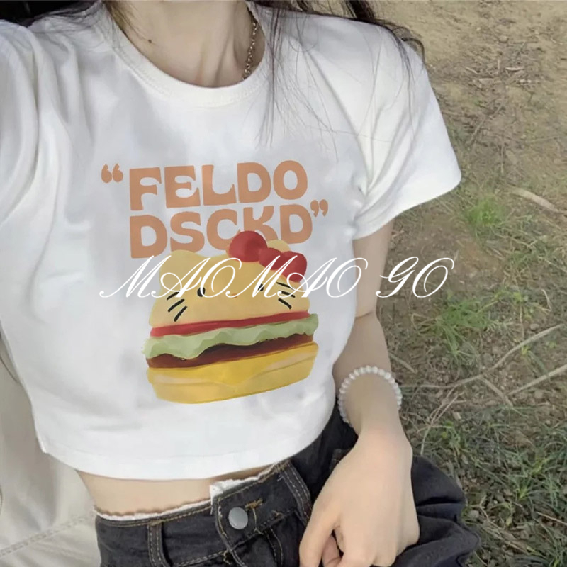 Maomao GO Áo Thun Tay Ngắn Dáng Ôm Họa Tiết MAOMAO GO Ngọt Ngào Cho Nữ