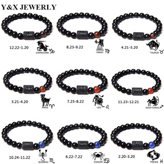   Y & X  Vòng Tay Chuỗi Hạt Đá Onyx Màu Đen Tự Nhiên 12 Cung Hoàng Đạo Dành Cho Cặp Đôi 